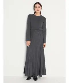 ウエストリボンプリーツニットワンピース