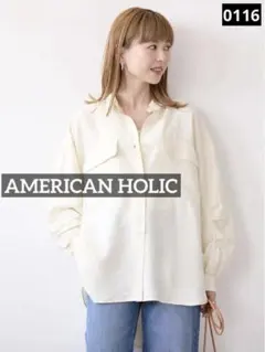 0116 AMERICANHOLIC 接触冷感Wポケット袖タックシャツチュニック