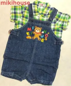 mikihouse　オーバーオール　半袖シャツ　セットアップ　編刺繍デニム