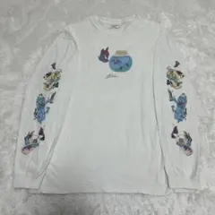 レフトアローン ロンT 長袖カットソー 両袖プリント 袖プリント 白 古着 L