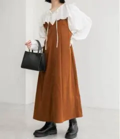 【BONLECILL】Fスウェードライク Vネック フレアライン ジャンスカ