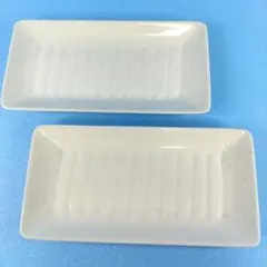 金麦の四季 京都たち吉・幸せのあいあい皿・白練《しろねり》縞長皿2枚【美品】