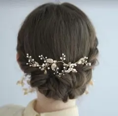 ヘッドドレスブライダルヘアアクセサリー髪飾りゴールドパール小枝ヘッドドレス結婚式