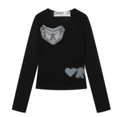 OPEN YY ロングスリーブTシャツ ブラック プリントデザインのサムネイル