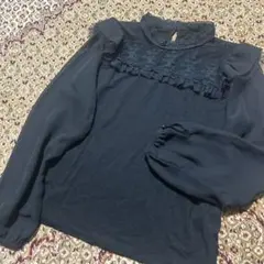 レディース トップス カットソー チュニック 黒 レース