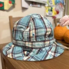 mont-bell チェック柄 帽子 水色