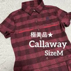 キャロウェイ チェック柄 半袖 ワンピース プリーツ レッド レディース M