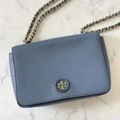 美品☆トリーバーチ　チェーンショルダーバック レザー ブルー