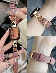 Apple Watch 38mm.40mm.41mm用ピンクレザーバンド