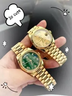 自動巻き腕時計 グリーン ゴールド