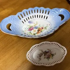 青と白の花柄 陶磁器皿セット　アンティーク