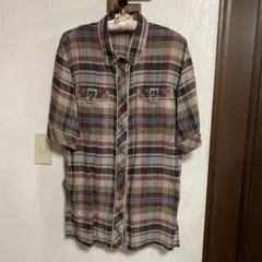 レリアン　麻混シワ加工チェックブラウス(実家保管品)