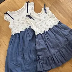 花柄デニムワンピース　姉妹　お揃い