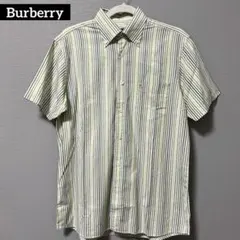 Burberryコットンシャツ★グリーン系縦ストライプ★ロゴ刺繍入りのサムネイル