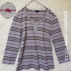BURBERRY LONDON カットソー ボーダー シャツ サイズ2 刺繍 M