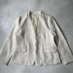 Aqua Garage ノーカラー テーラードジャケット 白 2L レディース