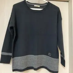 美品　スタジオクリップ　ネイビー ストライプ 長袖ニットセーター