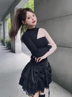 Darich ランダムフリルミニスカート ブラック FL