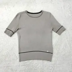 フォクシーFOXEY リブ編み 半袖ニットトップス　ベージュ　日本製40（A4のサムネイル