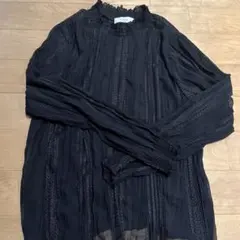 ディスコート　シアーブラウスフリルネック　黒