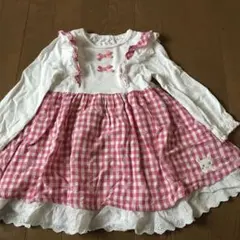 クーラクールギンガムチェック ワンピース（白・ピンク）95