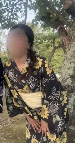 黒地に黄色の花柄 浴衣 帯付き