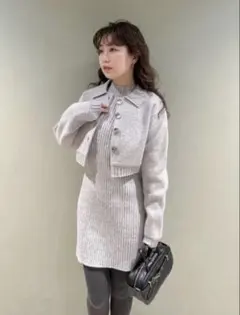 LILY BROWN ショートニットジャケット+ハイネックミニニットワンピース