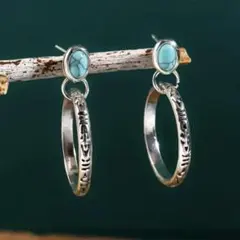 ヴィンテージ　ターコイズ　ピアス　アジアン　ボヘミアン　シルバー　青　トルコ石