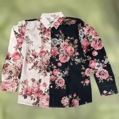 花柄 バイカラー 長袖両面プリントシャツ 〜新品未使用品 〜男女兼用〜サイズXLのサムネイル