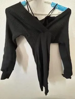 オフショルダー リブ編み ニットミニワンピース