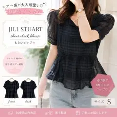 JILL STUART シアーチェック半袖ブラウス S 黒のサムネイル