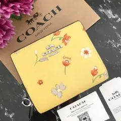 ♩新品 COACH コーチ 折り財布 フラワー 花柄 イエロー