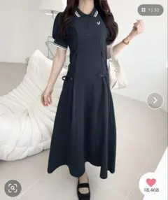 【未使用に近い】mily bilet　鹿の子胸刺繍ポロワンピース　ネイビー　L