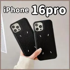 【iPhone16pro】スマホケース ブラック 黒 レザー刺繍 韓国 シンプルのサムネイル