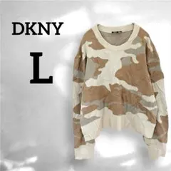 DKNY 【L】カモフラージュ柄 長袖 セーター ニット 冬 海外古着