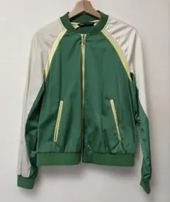 【ZARA】スポーティー ジップアップジャケット 緑/白/黄色