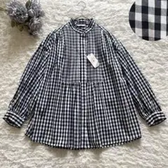 【未使用・タグ付】ポンデシャロン　ピンタックバンドカラーシャツ　ギンガムチェック