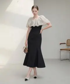 【LEJA】2WAYオフショルダーパフスリーブマーメイドワンピースドレス