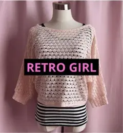 【RETRO GIRL】かぎ編み 7分袖シャツ プルオーバー カットソー ピンク