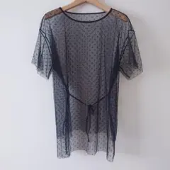 シンプリシテェ　ドット柄 メッシュ プルオーバー トップス　半袖 レイヤード 黒のサムネイル