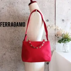 美品 フェラガモ 2way ショルダー ハンドバッグ 鞄 赤 レディース メンズ