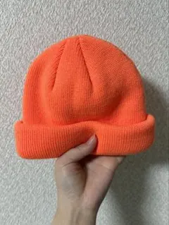 【最終値下げ】美品 ニット帽 オレンジ ビーニー 無地 シンプル ユニセックス