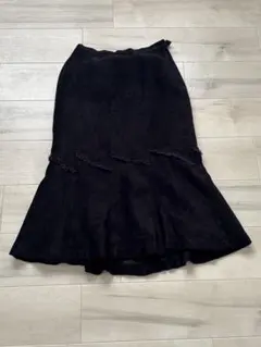 黒 フレアスカート フリンジデザイン