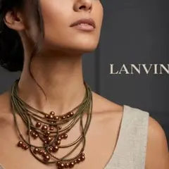 LANVIN 美品 希少 ビーズ装飾ネックレス ブロンズ&カーキ