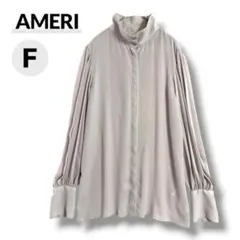 【美品】AMERI プリーツスリーブ ブラウス F ベージュ 長袖 透け感のサムネイル