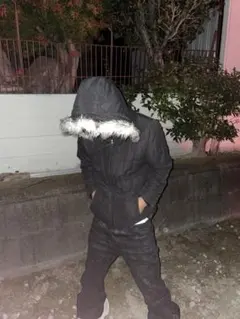 ファー付き　ダウンジャケット　光沢　Y2K お兄系　グランジ　ギャル男　平成　黒