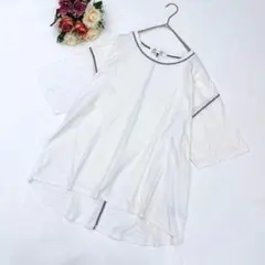 美品✨ブルーストライブ（L）配色ステッチ 白Tシャツ オーバーサイズ 綿100