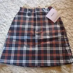 サイズ110BeBeチェック柄スカート（黒・オレンジ・白）