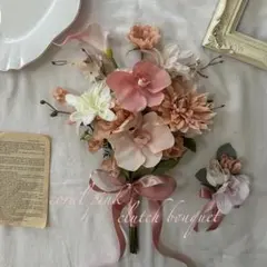 s u g様専用♡ コーラル♡クラッチブーケ＆ブートニア♡ホワイトブーケ2点