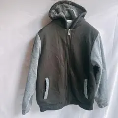 肉厚裏ボア⭐️フード付きバイカラー ジップパーカー L ドイツデザイン 黒グレー
